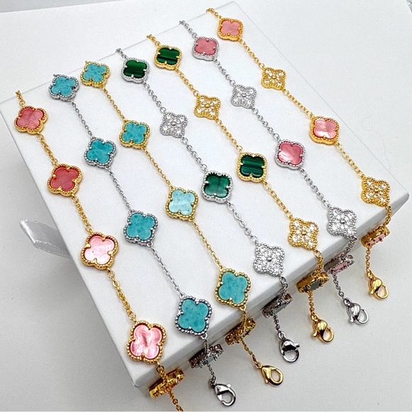 Petite Clover Bracelet Tiffany Color Mother of Pearl Double Sided - Picture 10 of 15